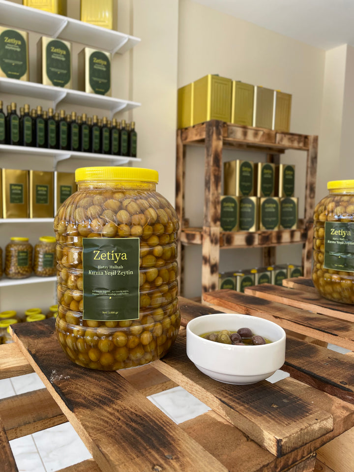 Zetiya - Hatay Halhalı Kırma Yeşil Zeytin (3000 g)